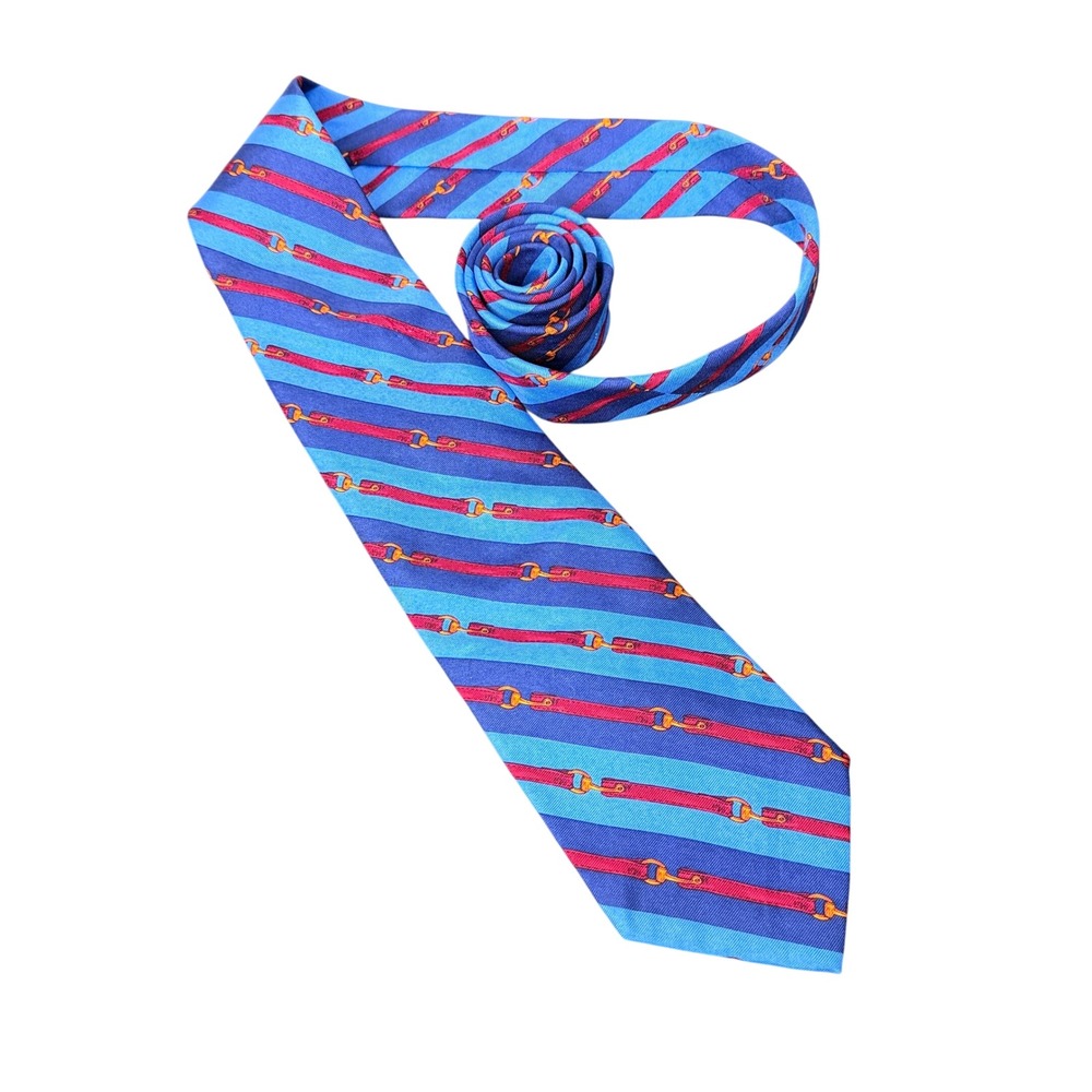 Brooks Brothers Silk Tie Mens OS Blue Red Equestrian Stirrup Stripe USA Made